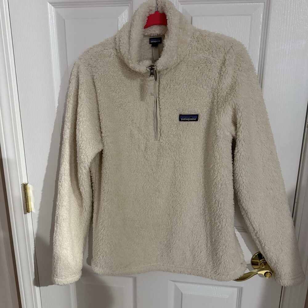 Patagonia Jacket Sherpa Fleece Women Cream 1/4 Zip Pullover Fall Winter Preppy S